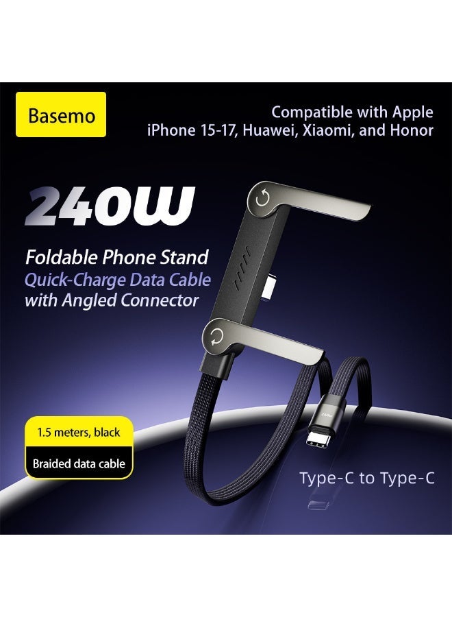 BASEMO Sideways Phone Charger, 2-in-1 Invisible Holder Charger Cable, 240w Fast Charging Cord with Built-in Phone Stand for Smartphones Tablets (C-C,1pcs) - Image 1